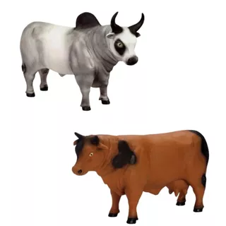 Kit Farm Touro + Vaca Animais Grandes Em Vinil Macio - Beetoys Brinquedos em Oferta na Shopee
