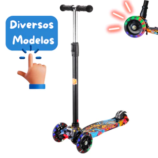 Patinete infantil 3 Rodas com Luz Led e Freio Ajustável até 40kg Menino Menina