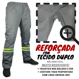 CALÇA CR REFORÇADA! Brim pesado! Com Faixa Refletiva Cinza Preta fardamento Uniforme profissional