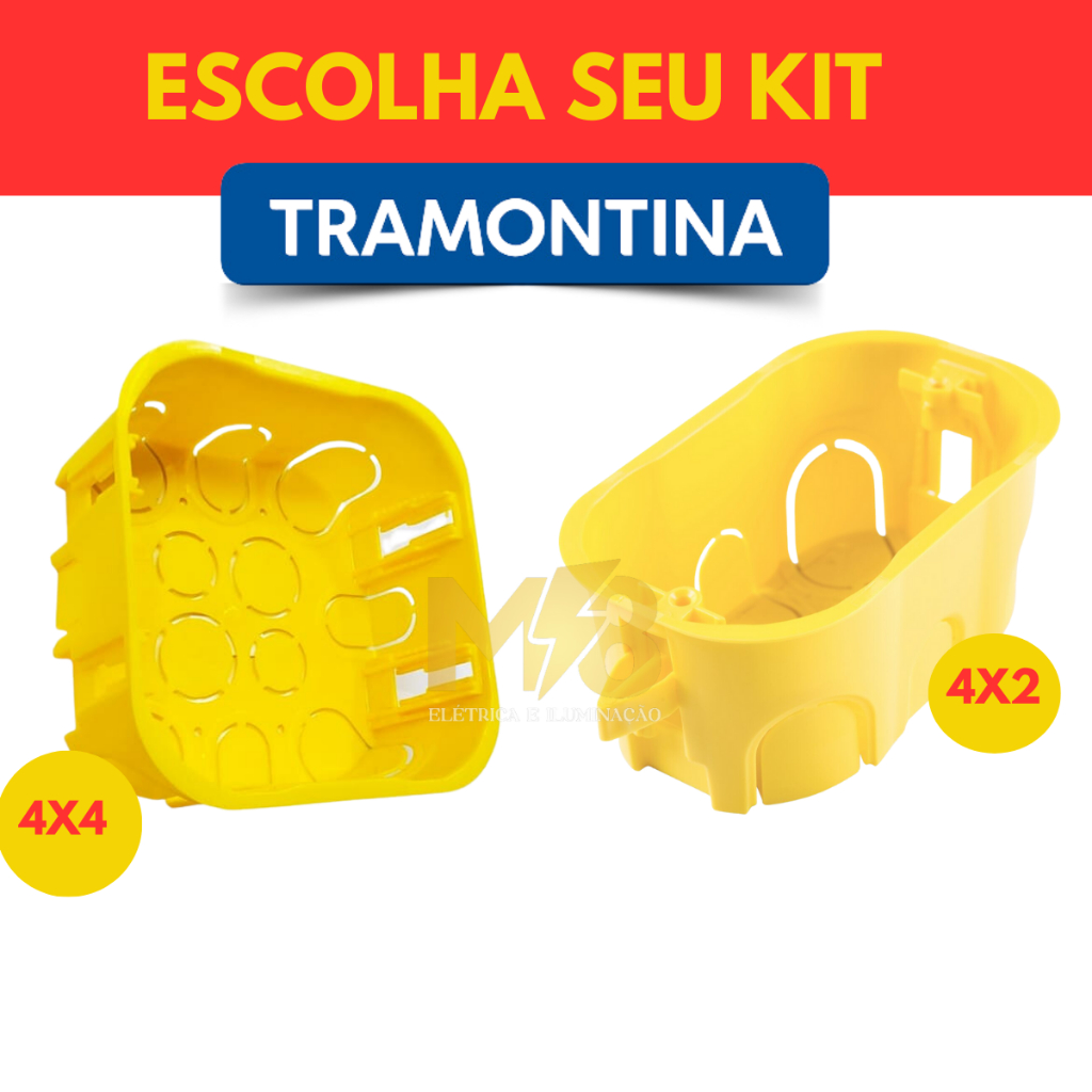 KIT CAIXA DE LUZ EMBUTIR 4X2 DRYWALL TRAMONTINA 4X4 DRYWALL REFORÇADA PVC AMARELA