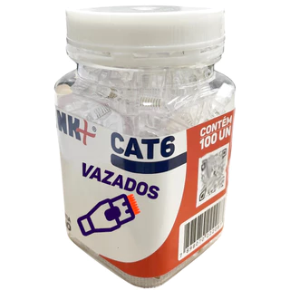 Conector Plug Rj45 Vazado de Passagem Cat6 Pote De 100 Pcs Ouro Link+