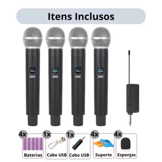 Microfone Sem Fio Profissional 4 Canais Karaoke Portátil De Fácil Uso Ao Ar Livre