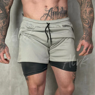 Bermuda 2 Em 1 Dry Fit Run Shorts 2 em 1 De Academia Fitness Esportiva