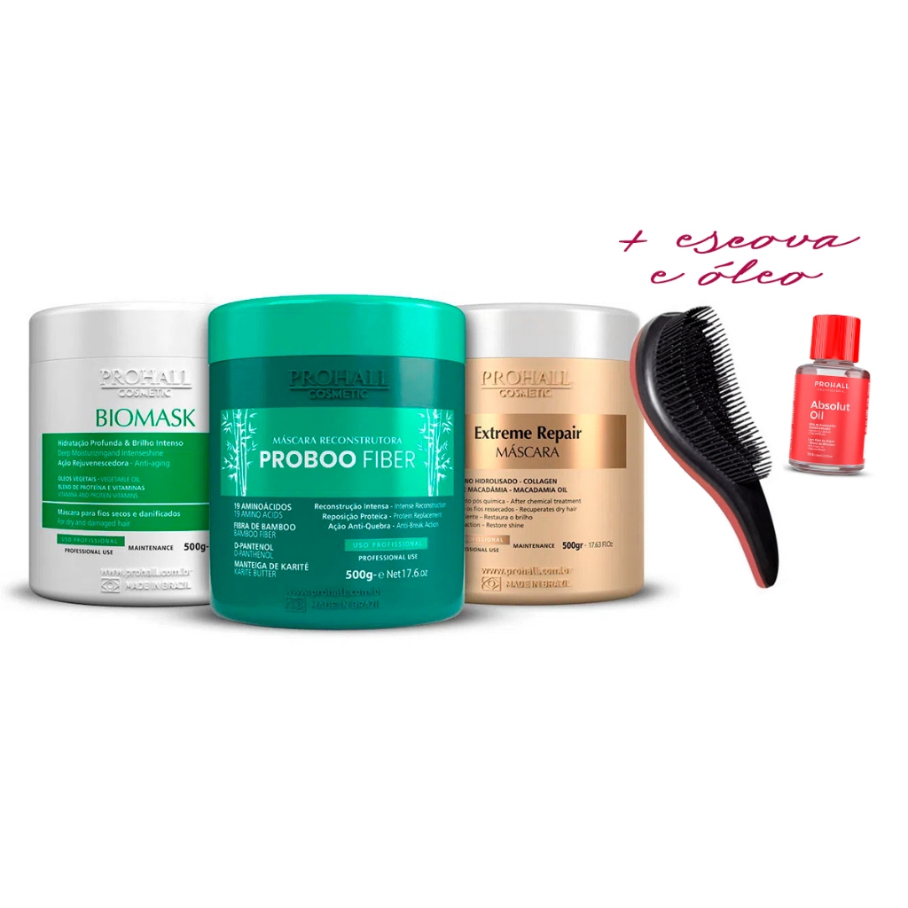 Kit Cronograma Capilar Profissional 500g Prohall - Biomask + Proboo ...