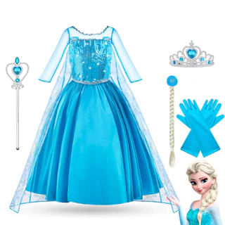 Fantasia Vestido Infantil Elsa Frozen Com Capa E Acessórios Festa Hallowen Crianças