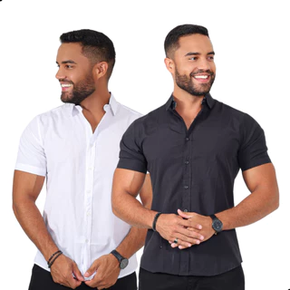 kit 2 camisa masculina manga curta slim sem bolso oferta