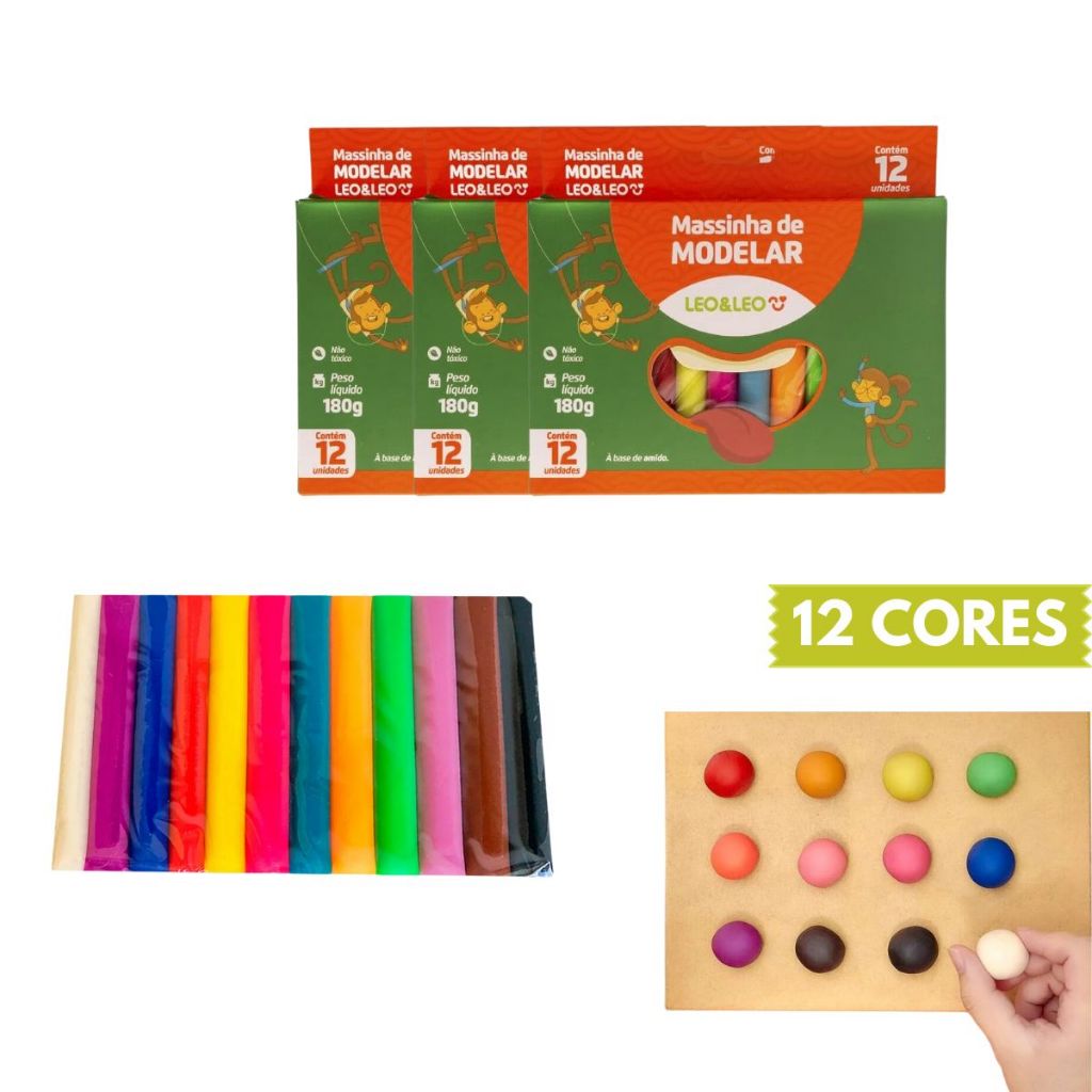 Kit 36 Massinha de modelar 12 cores 180G amido LEO&LEO