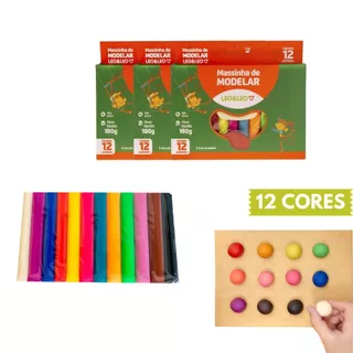 Kit 36 Massinha de modelar 12 cores 180G amido LEO&LEO