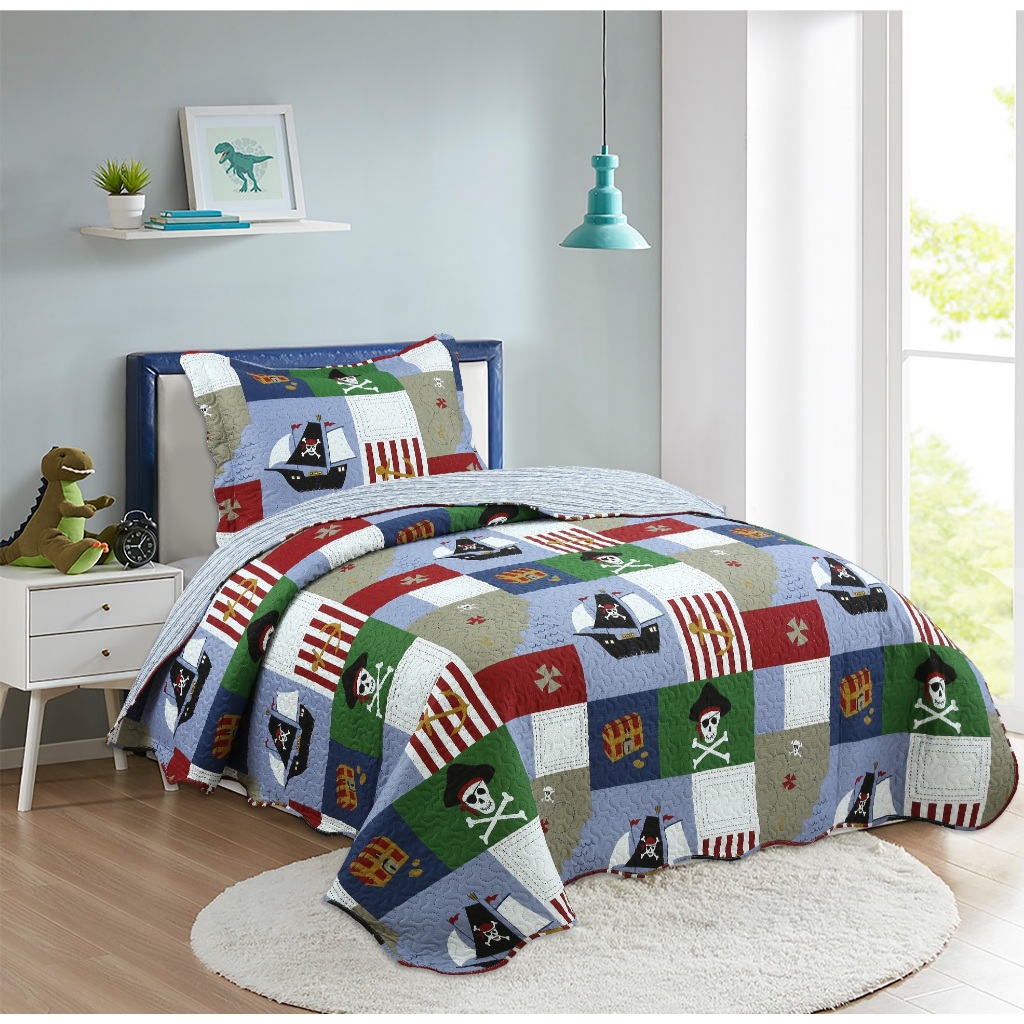 Cobre Leito Colcha Bouti Solteiro Kids Teen Infantil Dupla Face Estampado 02 Peças