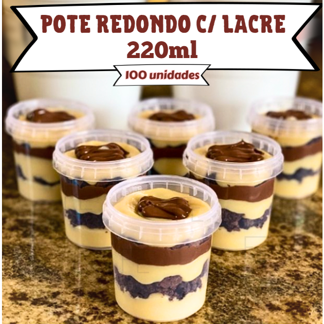 100 unid Potes Redondo com lacre 220ml Bolo no Pote