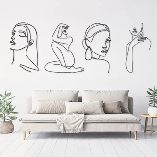 Quadros Decoração Kit 4 Faces Curvas Salão de Beleza Clínica De Estética Aplique De Parede Vazado