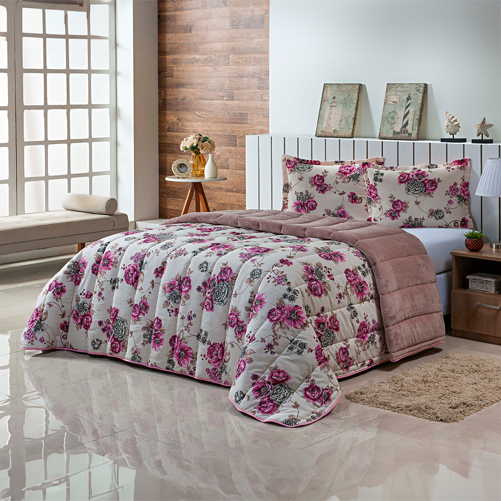 Coberdrom Edredom Casal Queen 400 Fios Dupla Face + 2 Portas Travesseiro Estampado