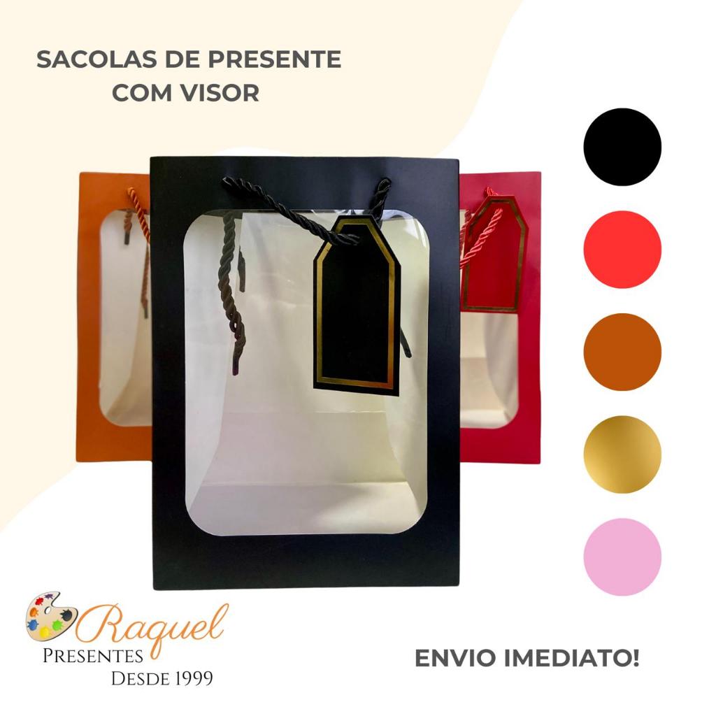 Sacola Bolsa para Presente Com Visor Transparente 25x18x13cm