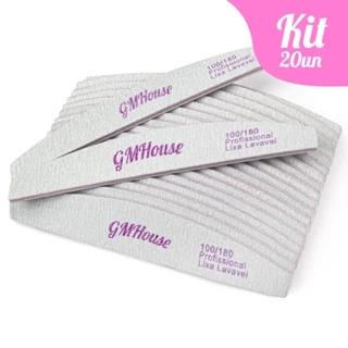 Kit 20 Lixas para Unha Bumerangue 100/180 Unhas Acrigel Gel Porcelana Boomerang
