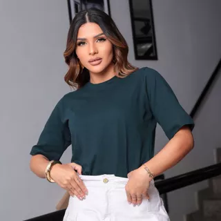 Camiseta Feminina T-Shirt Blusa Oversized Gola Alta 100% Algodão Diversas Cores