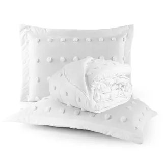 Cobre Leito Casal Padrão 300 Fios Dupla Face 3 peças Pompom Minimalista Micropercal