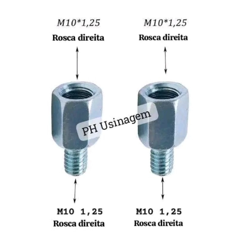 adaptador retrovisor m10x1.25 Dir/ m10x1.25 dir / kit 2 peças