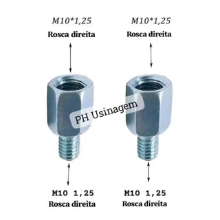 adaptador retrovisor m10x1.25 Dir/ m10x1.25 dir / kit 2 peças