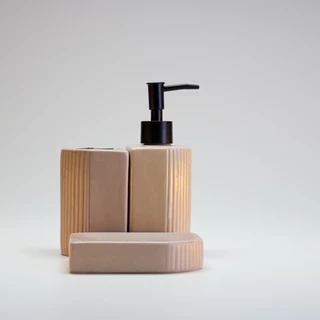 Kit Jogo 3 Peças Cerâmica Cinza, Preto, Azul e Bege Lavabo Banheiro Elegante