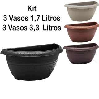 Kit 3 Vasos Parede 1,7 Litros + 3 Vasos Parede 3,3 Litros para Plantas
