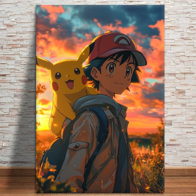 Quadro Decorativo Ash e Pikachu Pokemon Desenho MDF 20x30 60x40 ...