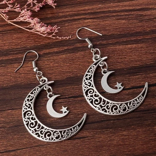Brinco Lua Crescente Estrela na Lua Boho Chic