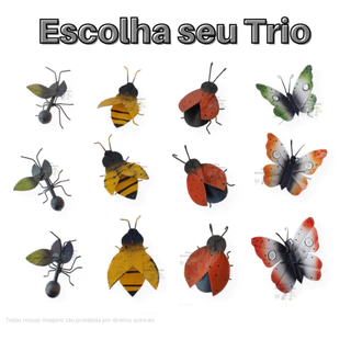 Enfeite De Parede Jardim 3 Bichos Insetos Formiga Abelha Borboleta Joaninha Bichinhos em Ferro Escultura Decoração