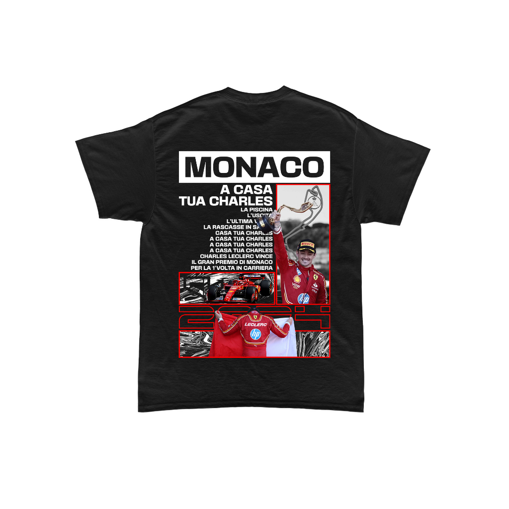 Camiseta Oversized Leclerc Monaco Primeira Vitória Ferrari 2024 Gearhead Unissex Estampada P M G GG