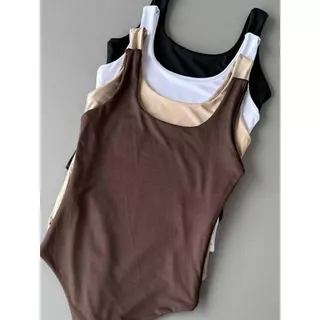 Kit 4 Body Bory Bori Feminino Macacão Decote Quadrado Regata Alças Grossas Cores do Inverno Suplex Dupla Camada Básico Viagem Festa Presente Praia Envio Imediato Preto Branco Marrom Bege