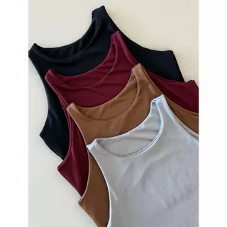 Kit 4 Body Bory Bori Feminino Macacão Gola Redonda Regata Cores do Verão Suplex Dupla Camada Básico Viagem Festa Presente Praia Envio Imediato Preto Marrom Cinza Vinho