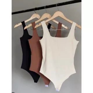 Kit 3 Body Bory Bori Feminino Macacão Gola Quadrada Regata Alça Grossa Cores do Inverno Suplex Dupla Camada Básico Viagem Festa Presente Praia Envio Imediato Preto Bege Marrom