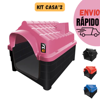 Casa Casinha Cachorro Plástica Desmontável N2 Porte Pequeno MECPET Com Proteção Raios UV Resistente Durável-Rosa