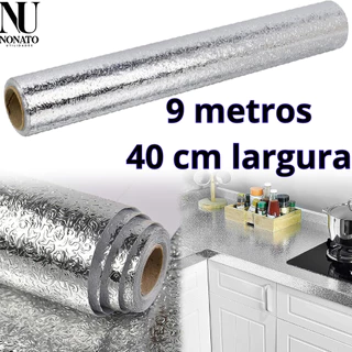 kit 9 6 3 metros forro anti gordura para gaveta armario cozinha adesivo autocolante aluminio rolo
