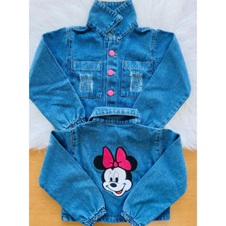JAQUETA JEANS FEMININA INFANTIL JUVENIL BORDADA MANGA PRINCESA