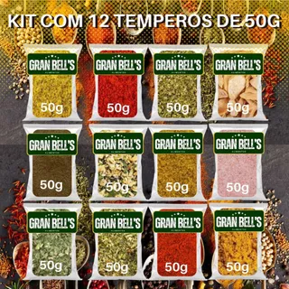 Kit com 12 Pacotes de 50g de Temperos e Condimentos mais Vendidos da GRAN BELL'S