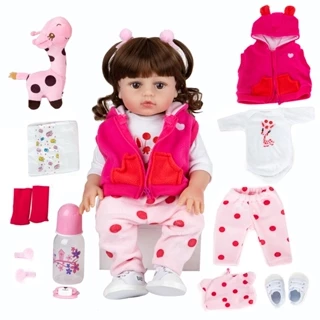Boneca Bebê Reborn Girafinha 100% Silicone 48cm Menina Pode Banho