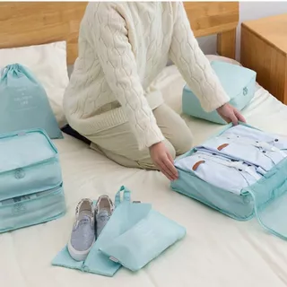 Conjunto 9 Pcs Organizador De Viagem Sacos Armazenamento Mala De Embalagem Cubos Estojos Roupas Portáteis Para Calçados Dobráveis