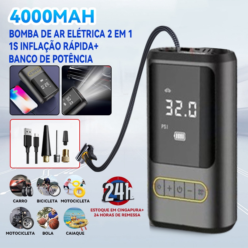 Mini Compressor de Ar Portatil Recarregavél Digital USB Calibrador Pneu Envio Imediato Porta de banco de potência 3.0