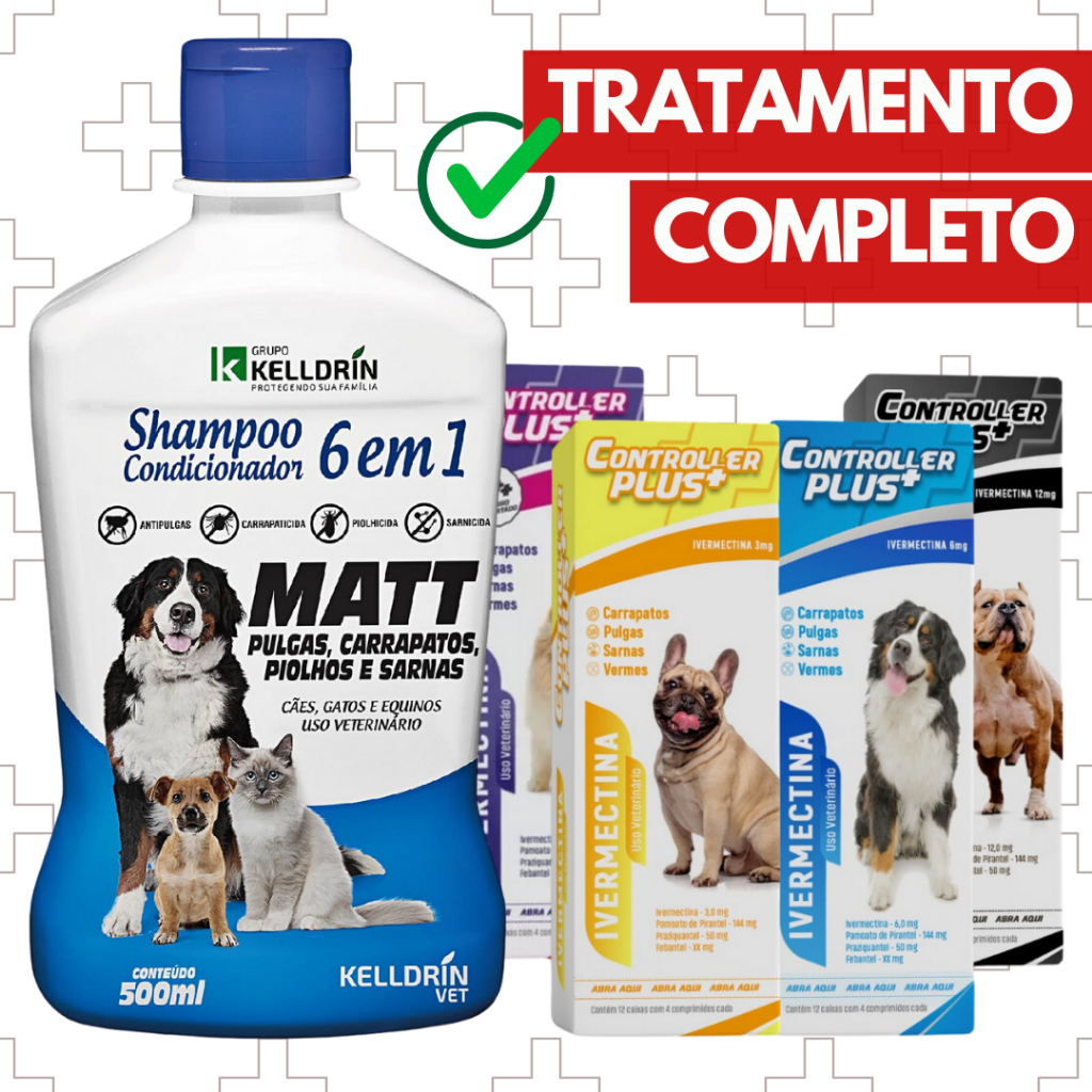 Tratamento anti pulgas 4 comprimidos + 1 shampoo 6 em 1 - Controller ...