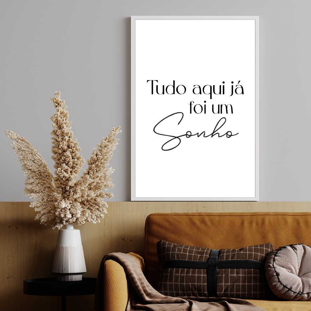 Quadro Decorativo Tudo Aqui Já Foi Um Sonho Lettering Moldura Caixa ...