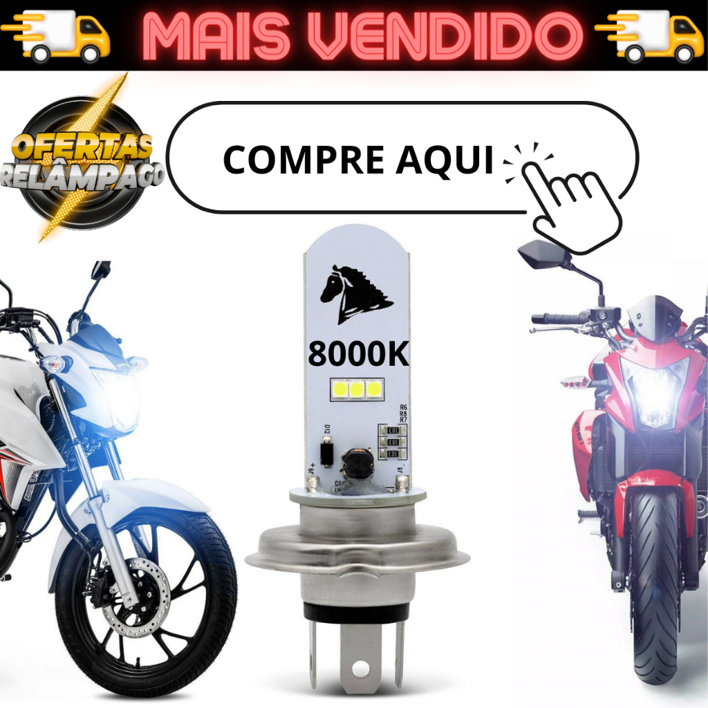 Lâmpada Moto H4 Led Efeito Xenon 8000k Cg Ybr Cb Promoção Envio Imediato