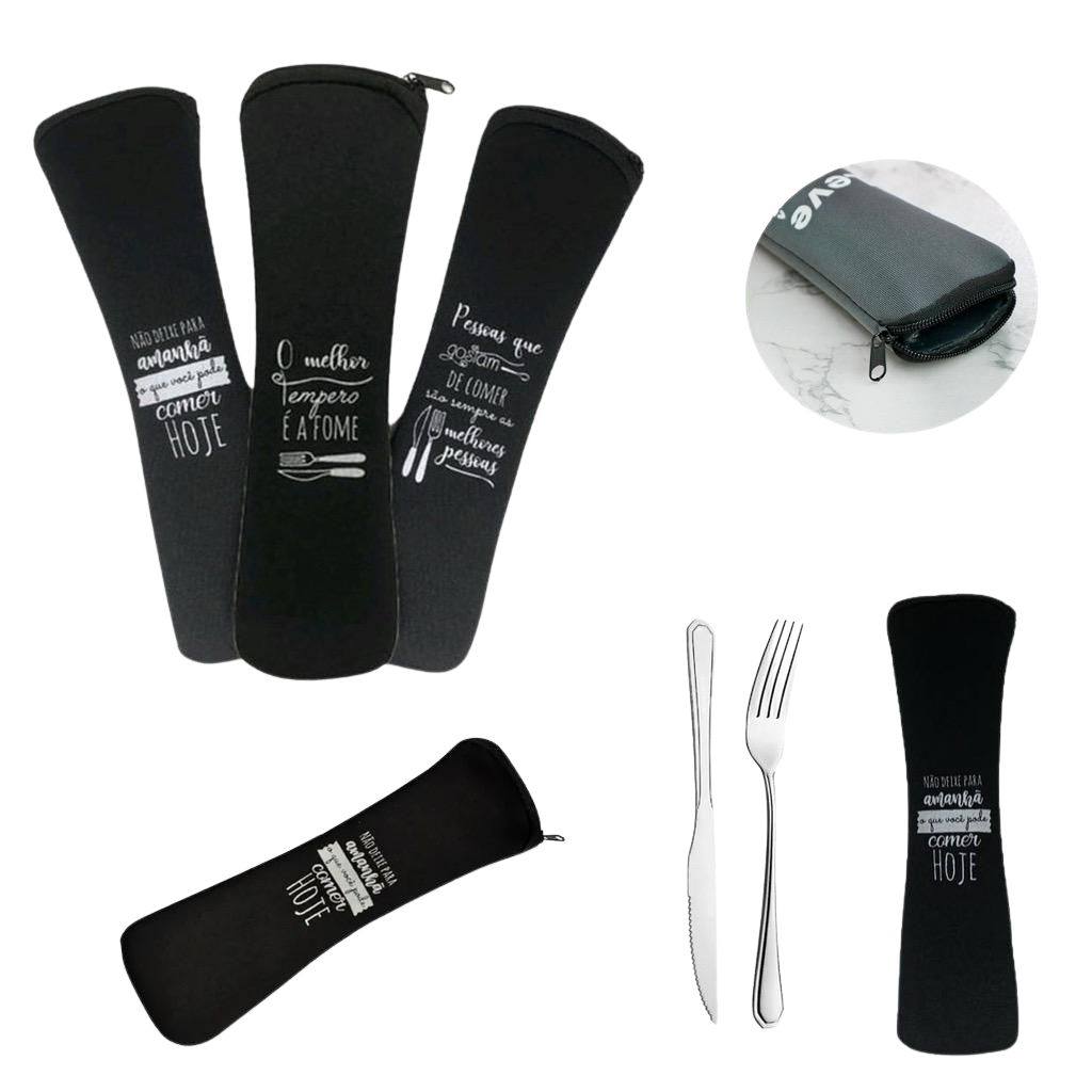 Porta Talher Garfo Colher Faca De Neoprene Com Zíper Produto Dental Portátil Marmita Escova Dente Color