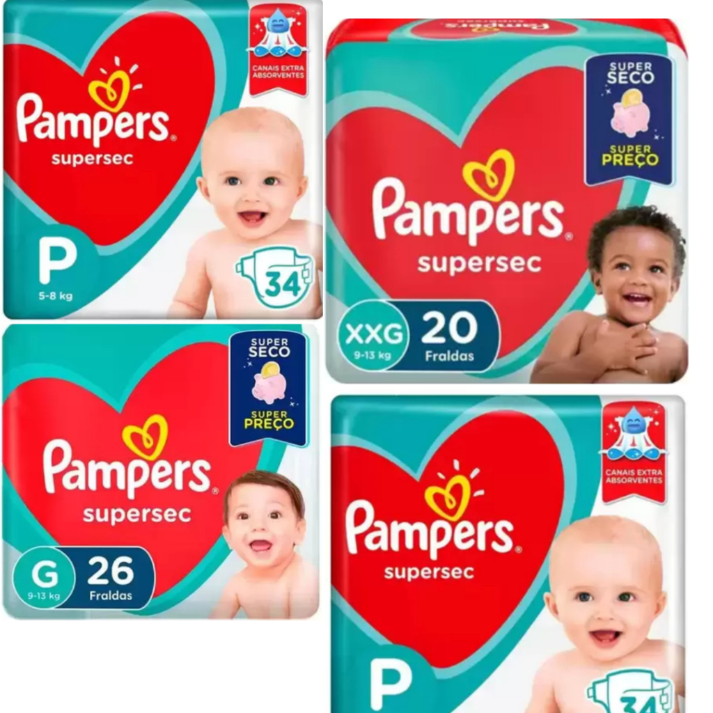KIT 4 PCT Fralda Pampers Supersec Vermelha Jumbo TODOS OS TAMANHOS ...