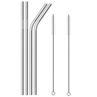 Kit Canudo Aço Inox 8mm Grosso Reutilizável sustentável Para Milk Shake + Escovinha De Limpeza
