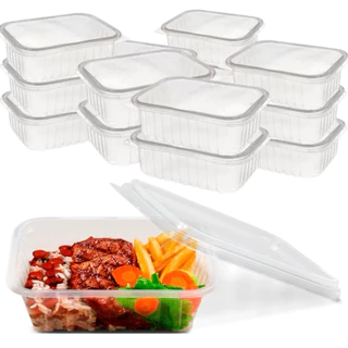 Kit 24~120 Unid. Pote Plastico Retangular Descartável 250 ml ou 500 ml Microondas Freezer Marmita Fit