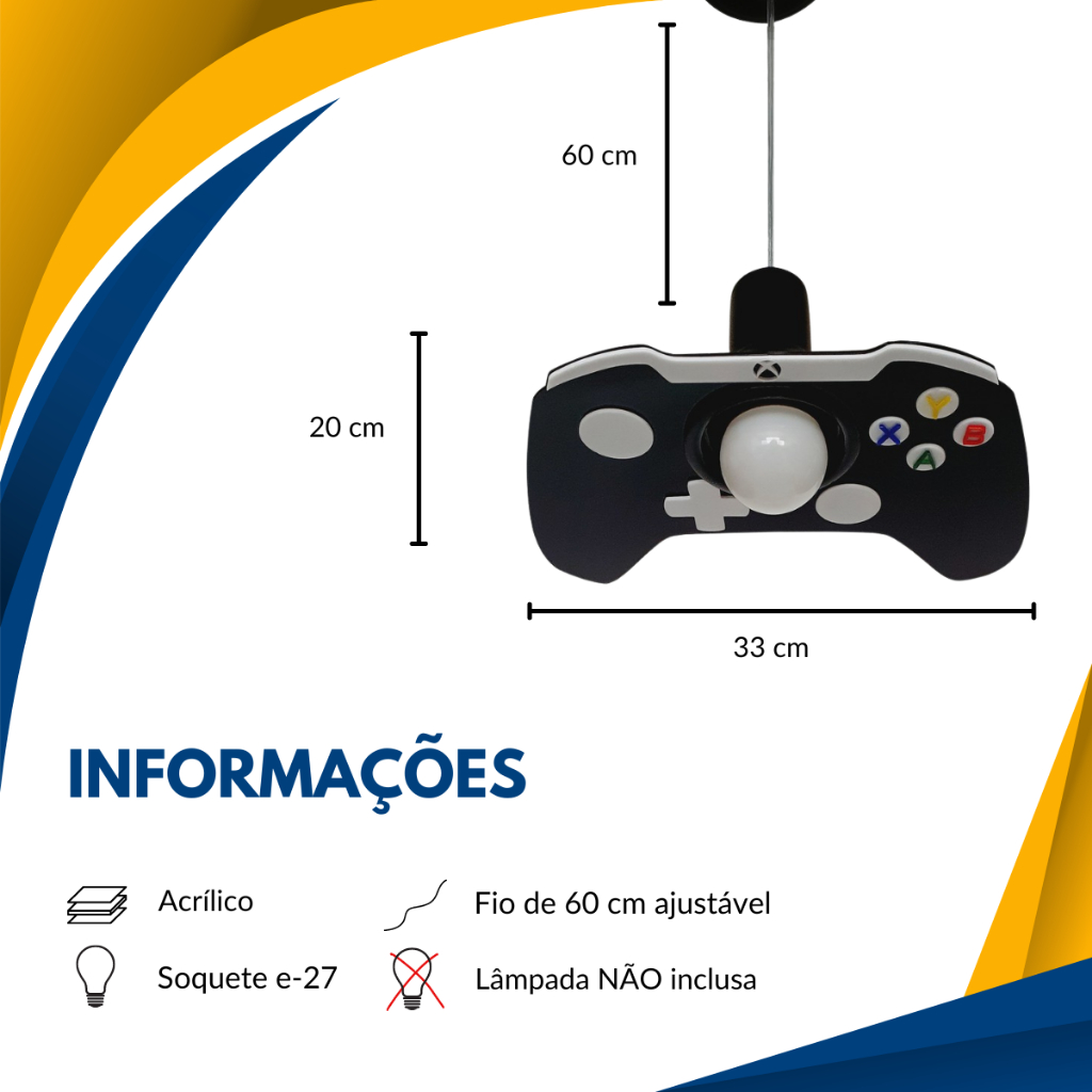 Lustre Pendente Infantil Xbox Preto – Decoração Gamer — imagem 5