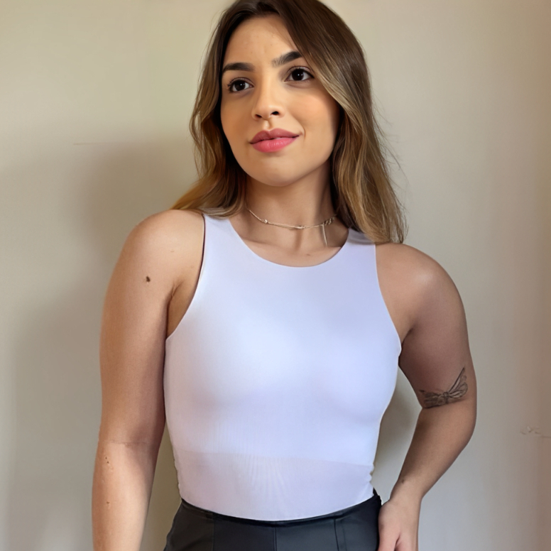Body Feminino Básico Bory Preto Marrom Regata Suplex com Forro Barato ...