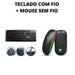 KIT TECLADO COM FIO + MOUSE SEM FIO