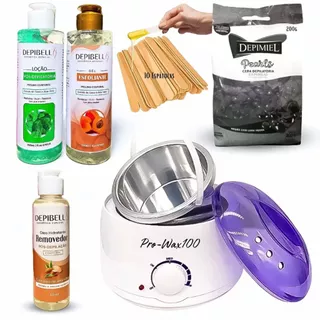 Kit Cera Quente Depilaçao Panela Elétrica Óleo Removedor + Preparadores DepiBell