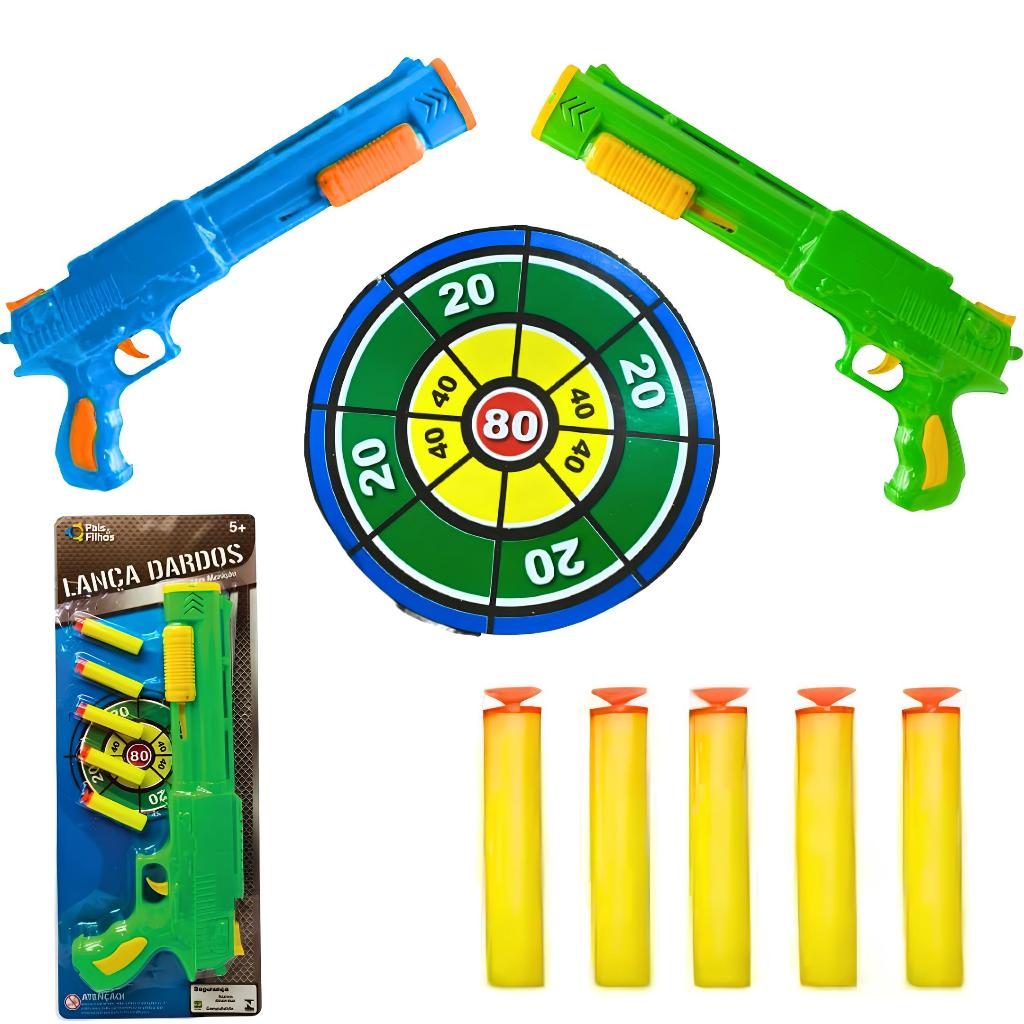 Brinquedo Lança Dardo 2 Arminha Pistola Tipo Nerf Com Dardos Tiro Ao ...